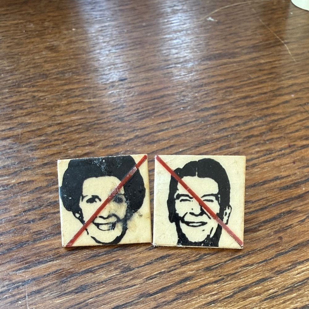 Vintage Political Earrings with Red and Black Design